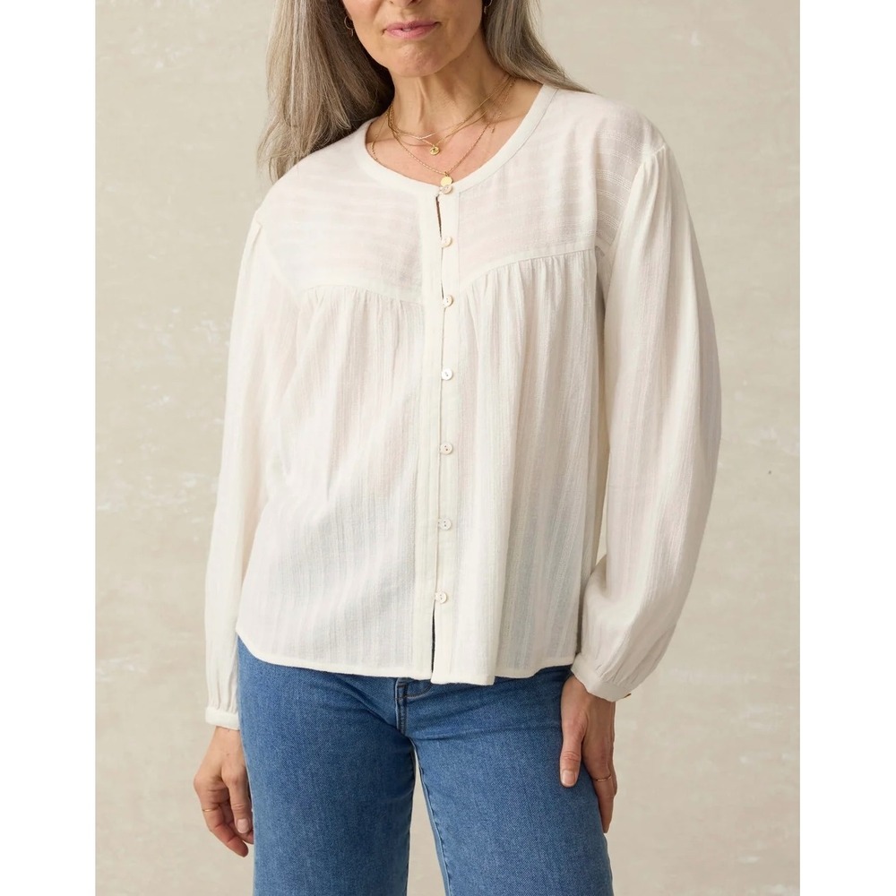 Faherty Lena Top Organic Cotton Peasant Boho Blouse White Medium